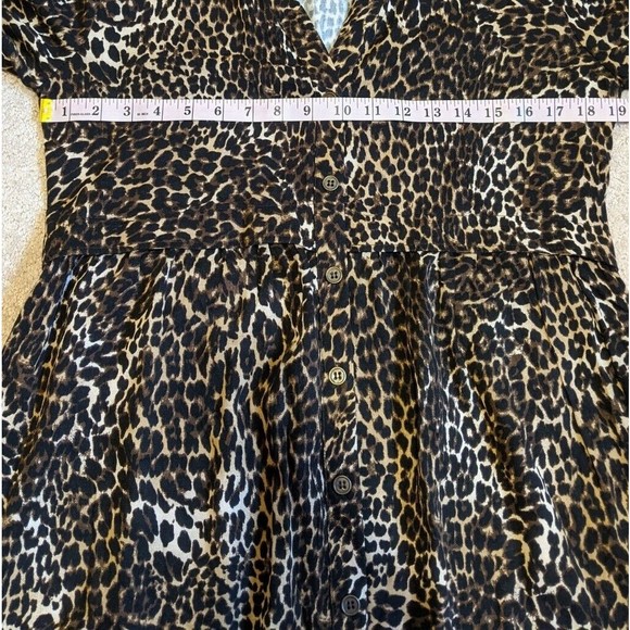 Zara Animal Print Button Front V-Neck Long Sleeve Viscose Shirt Dress Small - Picture 3 of 10